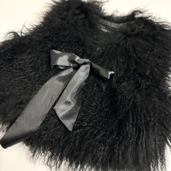 Chaarm NY Tibetan Mongolian Lamb Fur Vest Satin Ribbon XS/S Crop Boho Glam Rock - Picture 14 of 16